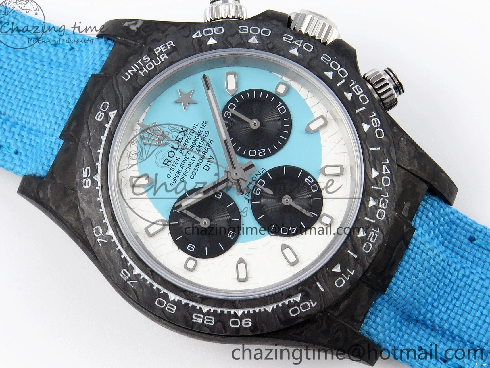 MiroTime 0319 Casual Daytona DIW Carbon Case and Bezel DIWF Edition White Blue Dial on Blue Nylon Strap A 1886